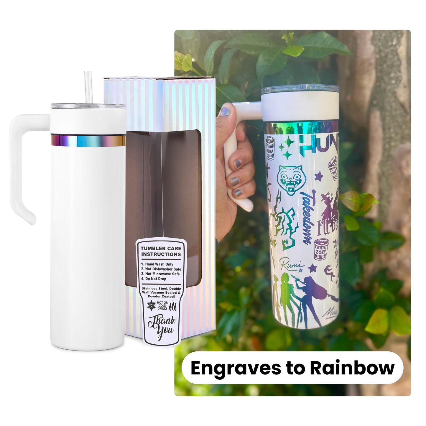 20oz Skinny Rainbow & Handle