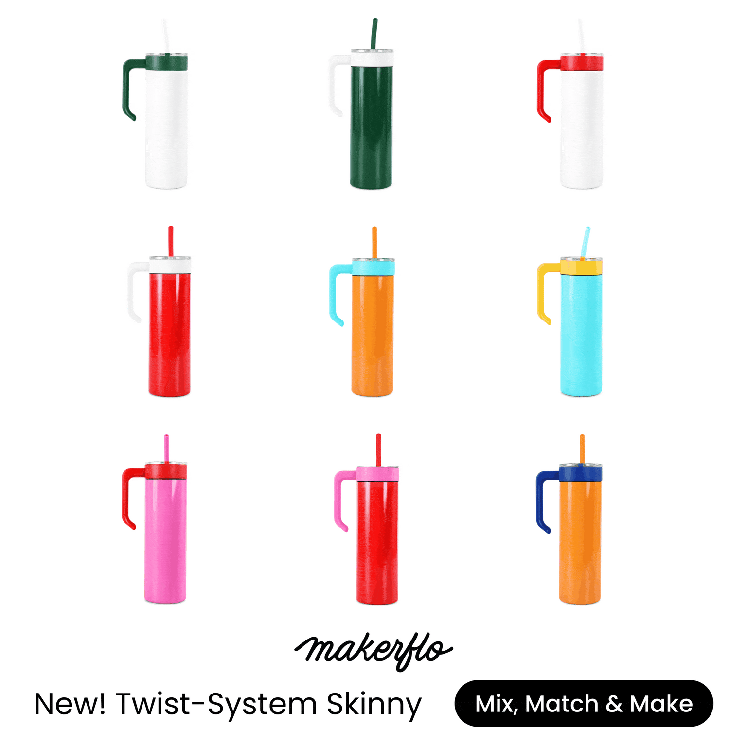 Mix and match 20oz skinny tumblers and  optional twist on handle accessory | usp