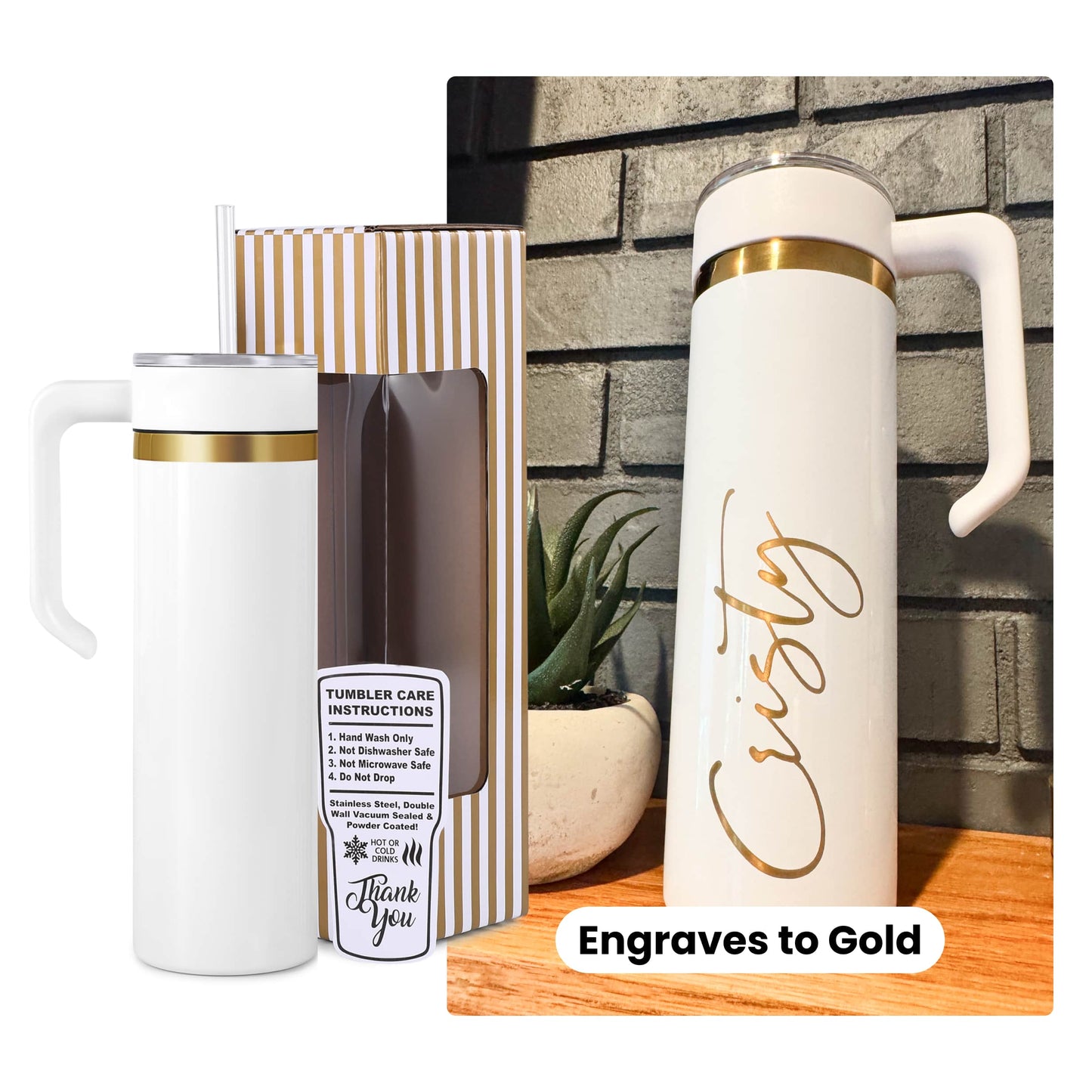 20oz Skinny Gold & Handle