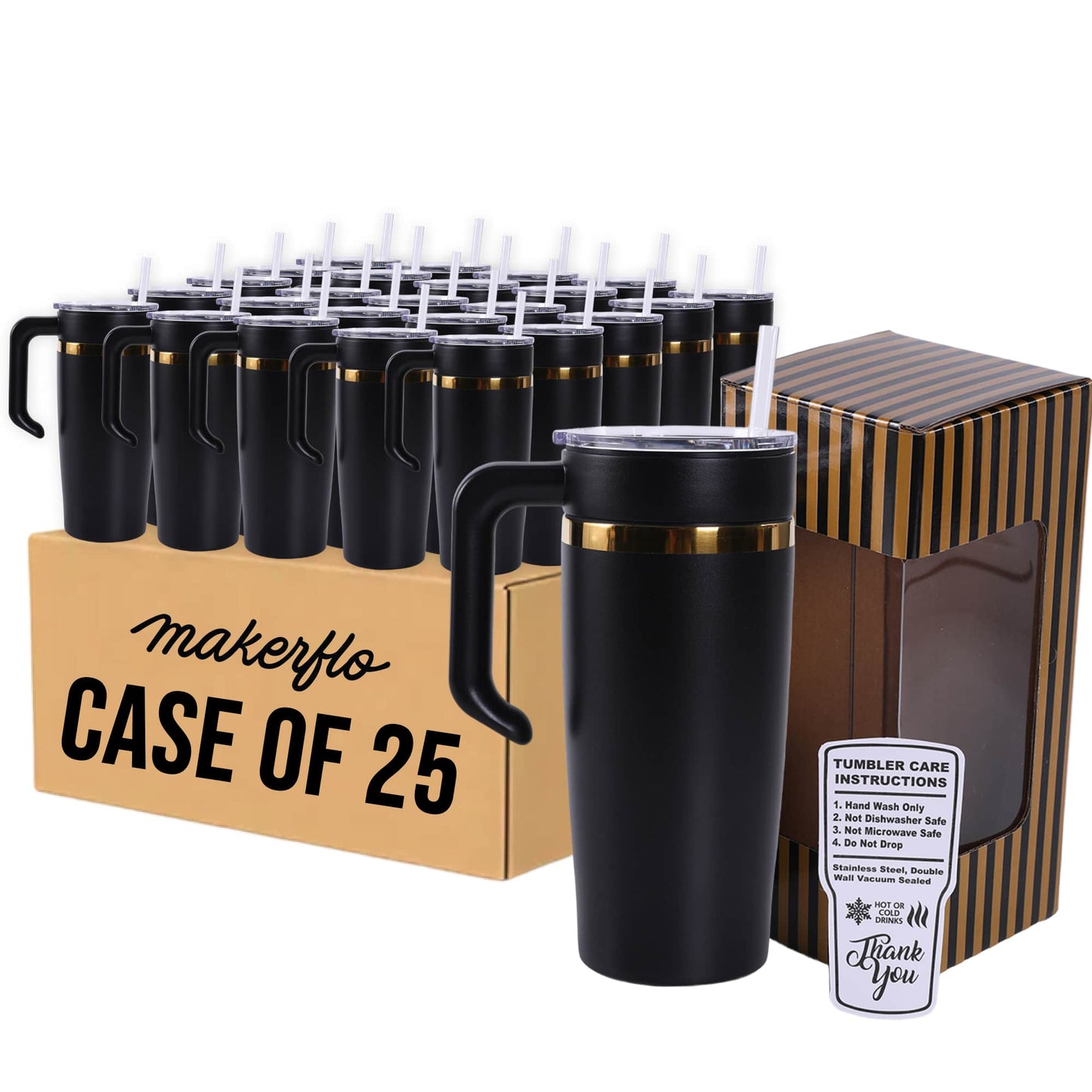 20oz gold electroplated tumbler in black, case of 25