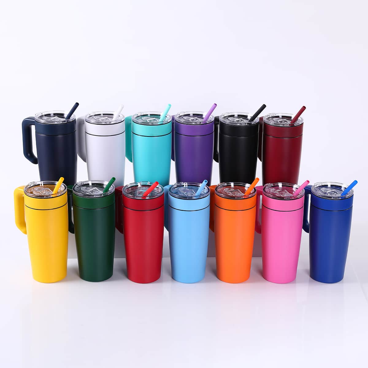 20 ounce tumblers assorted colors MakerFlo Classic Tumbler with Handle, Satin Powder Coated Stainless Steel, 20oz in Blue