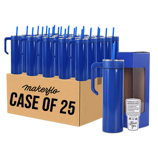 20oz skinny tumbler with handle, blue, bulk case of 25