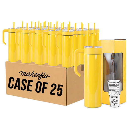 20oz skinny tumbler with handle, yellow, bulk case of 25