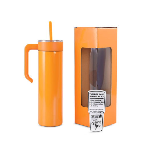 20oz skinny tumbler with handle, orange