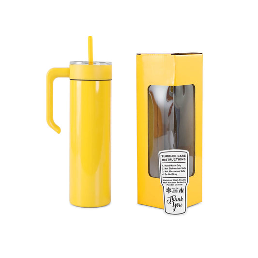 20oz skinny tumbler with handle, yellow