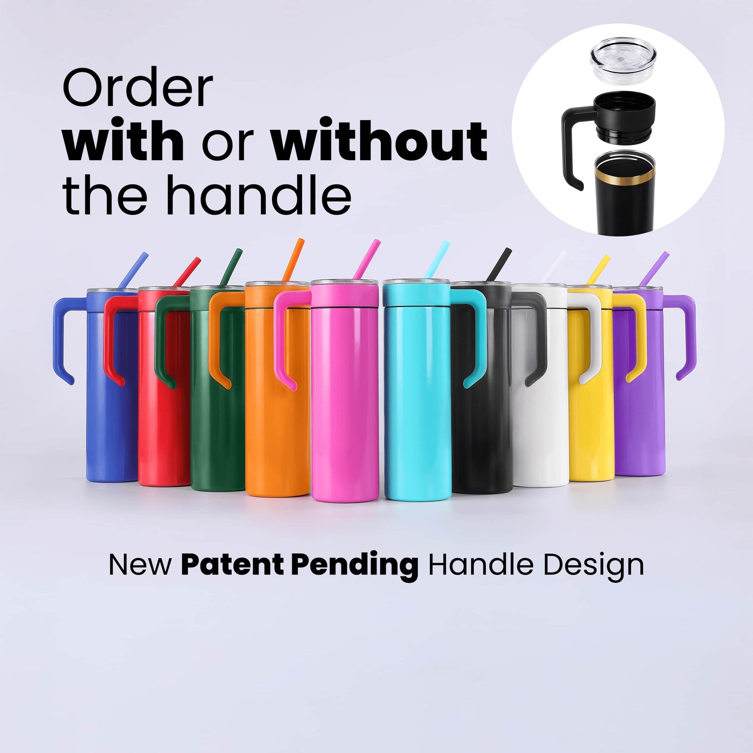 20oz skinny tumbler design with optional twist on handle, sold separately | usp