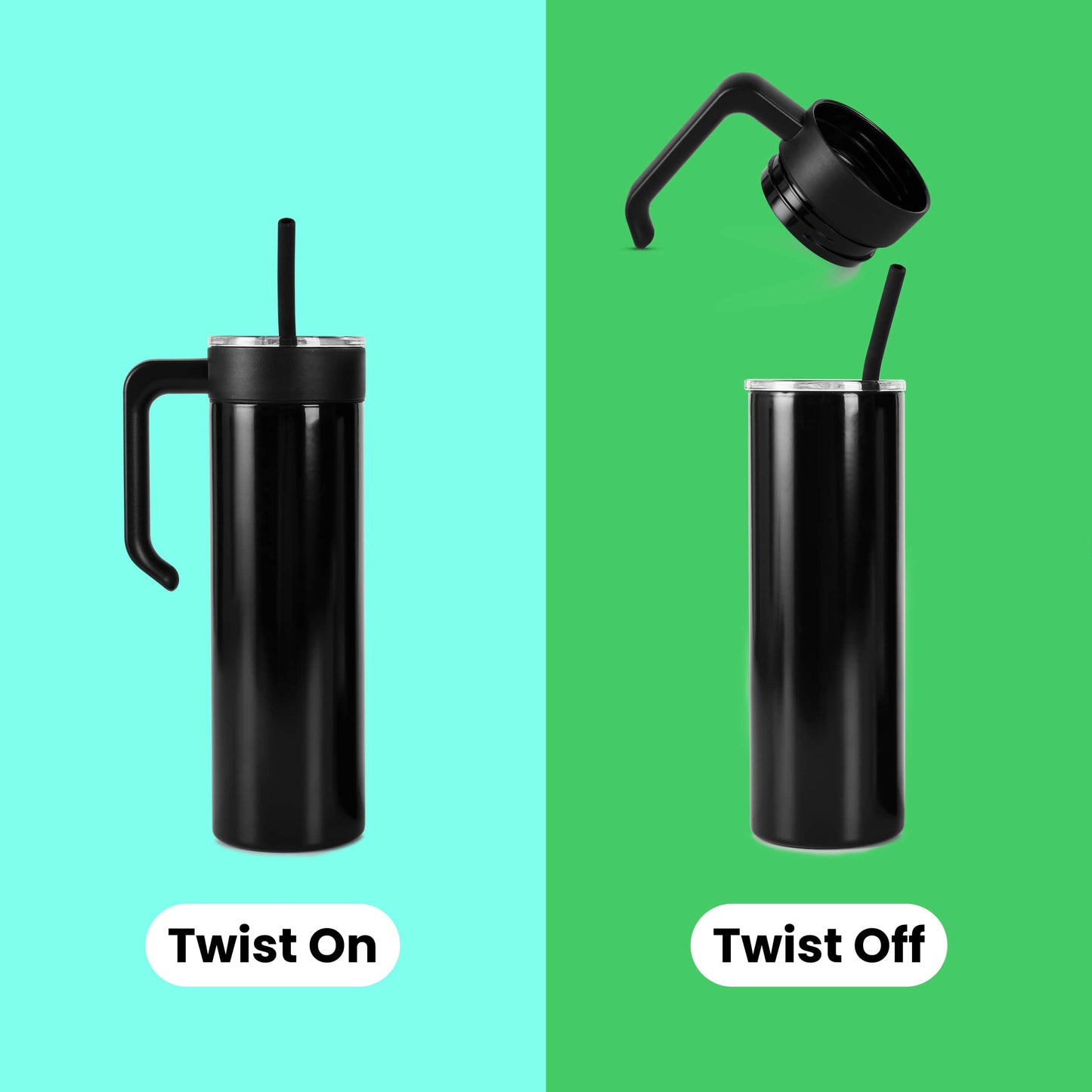 20oz skinny tumbler shown with and without the optional twist on handle | usp