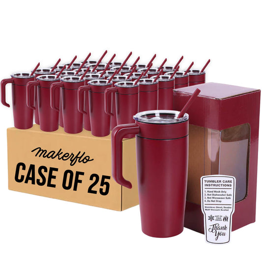 insulated 20oz tumbler with handle, maroon, case of 25
