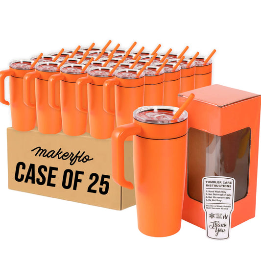 insulated 20oz tumbler with handle, orange, case of 25
