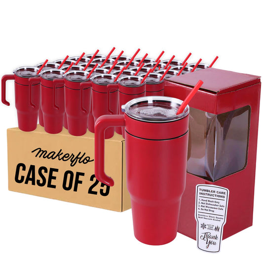 Insulated 30oz tumbler with handle, red, case of 25