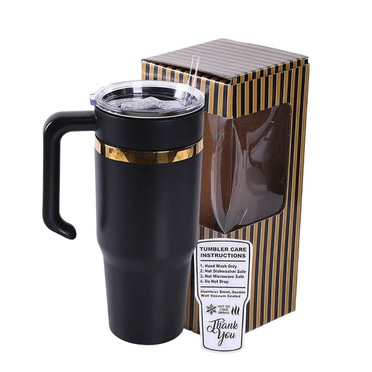 30oz gold electroplated tumbler with handle in black