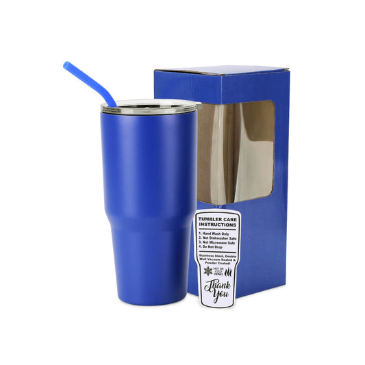 30oz tumbler, blue, powder coated stainless steel