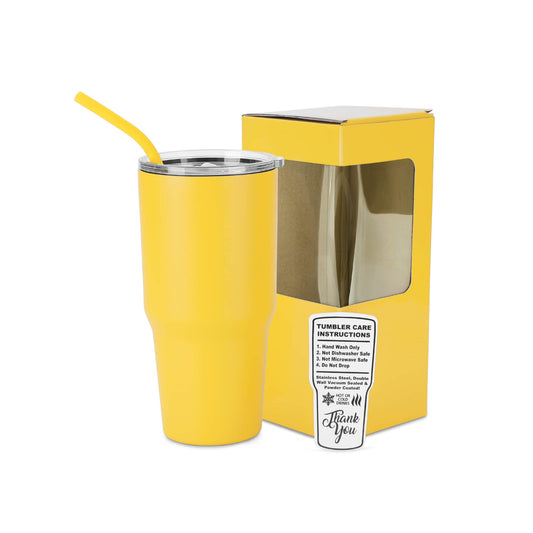 30oz tumbler, yellow, powder coated stainless steel