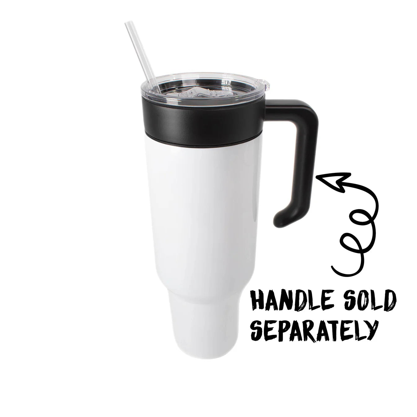 white sublimation tumbler with straw and black handle