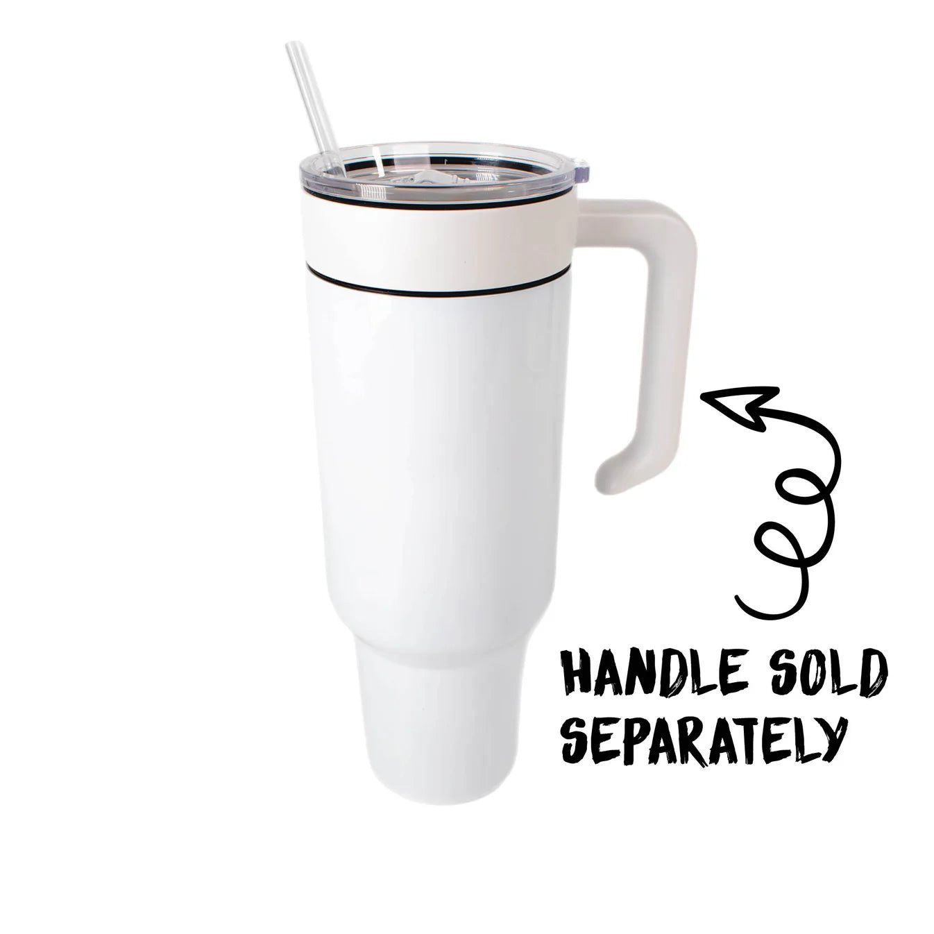 white sublimation tumbler with straw and white handle