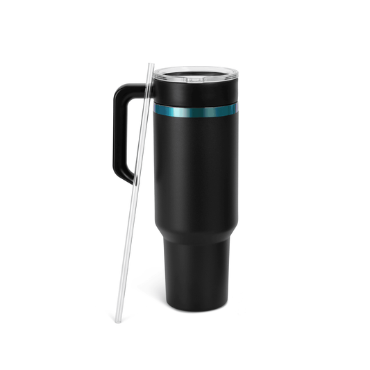 40oz black electroplated rainbow tumbler with handle