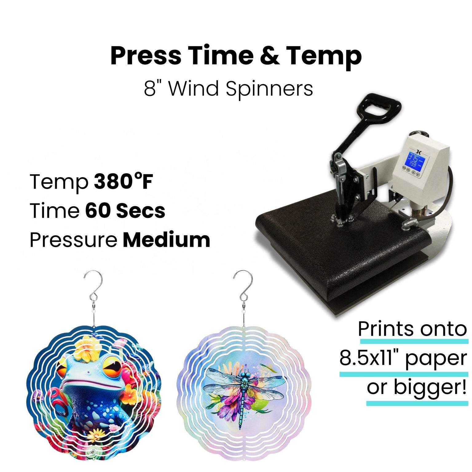 sublimation wind spinner press time and temp