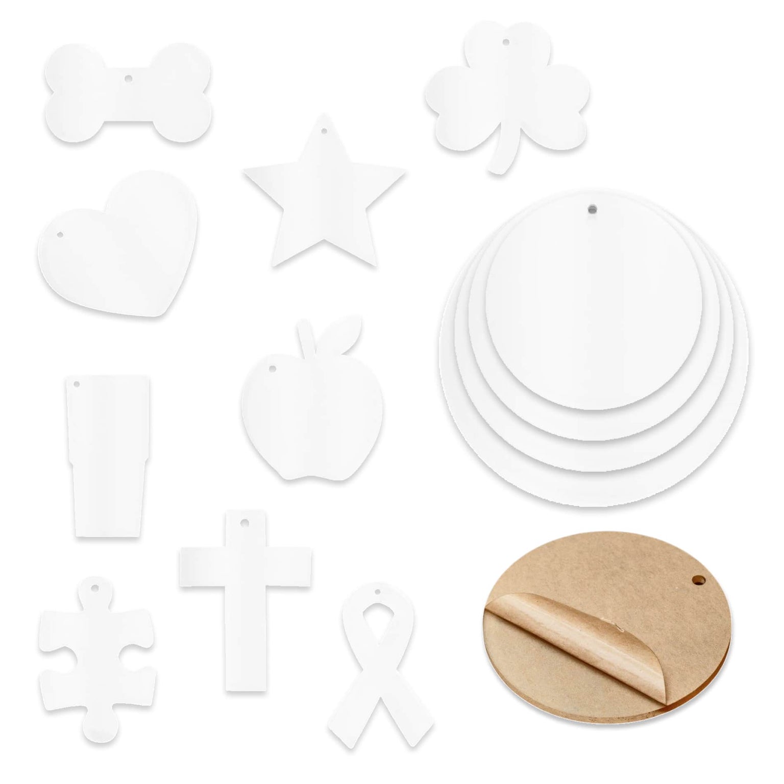 acrylic keychain blanks, various shapes and sizes