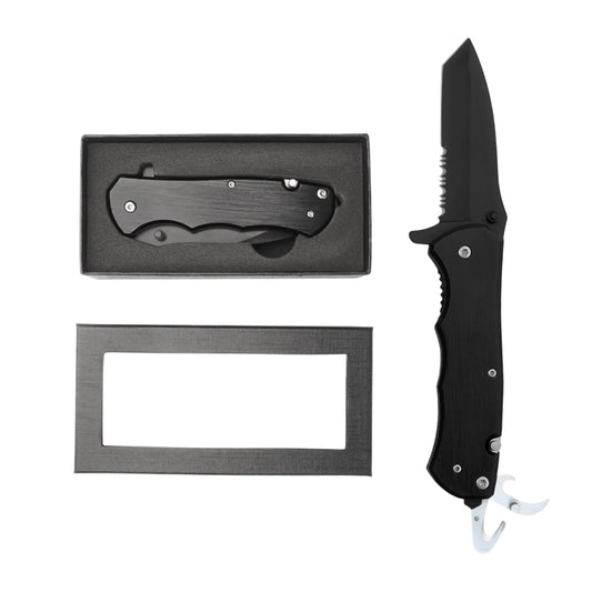 pocket knife, black metal for engraving