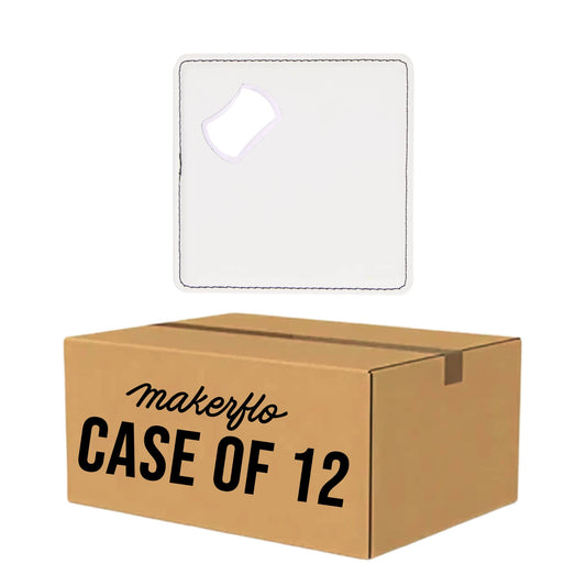 bottle opener coaster, white engravable Laserette, magnetic, case of 12