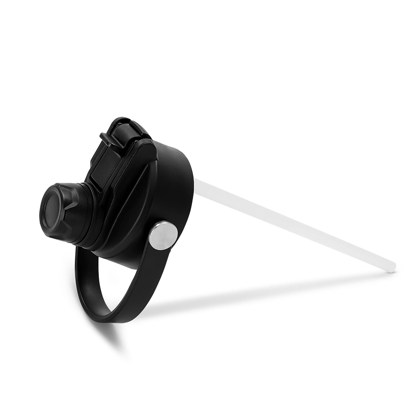 black powder coated water bottle handle lid and straw