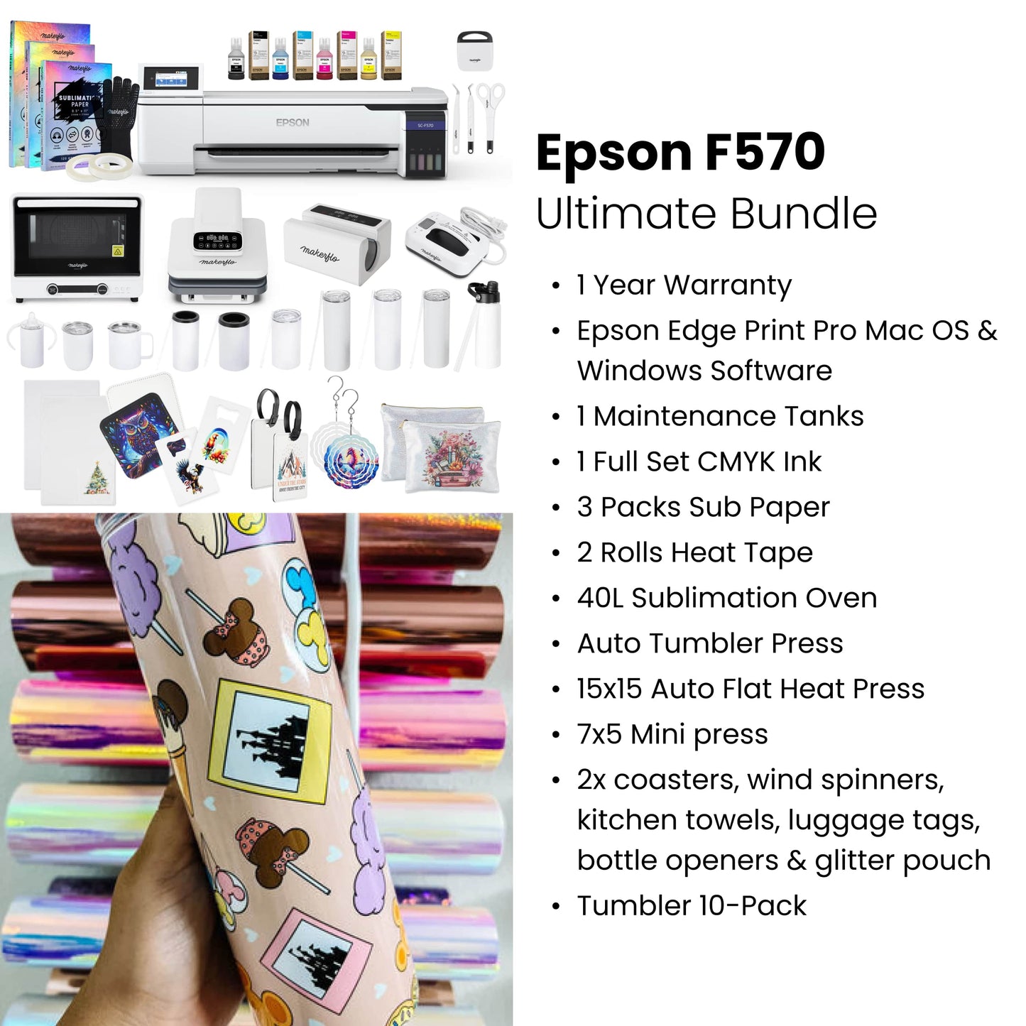 epson f570 ultimate sublimation printer bundle features