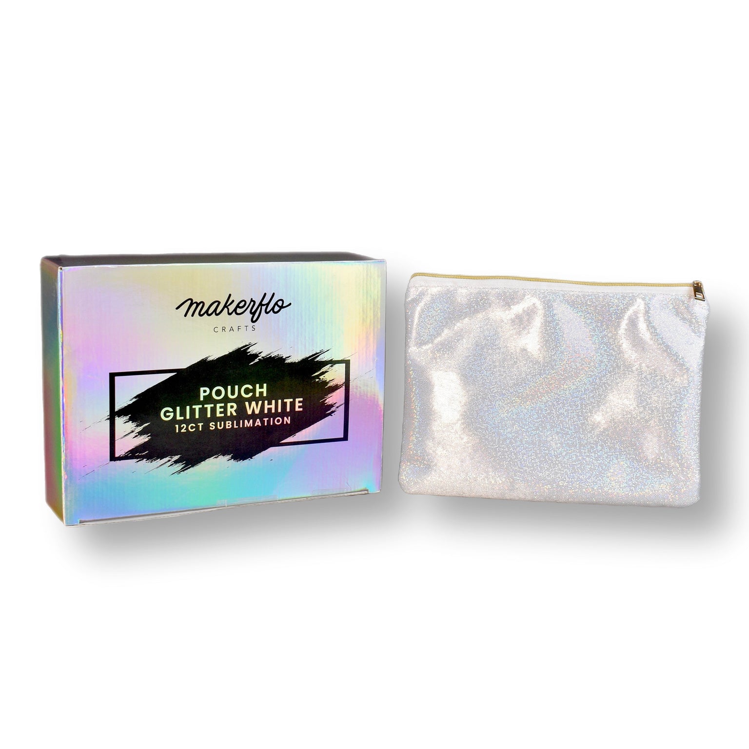 sublimation pouch, blank, white, glitter shimmer