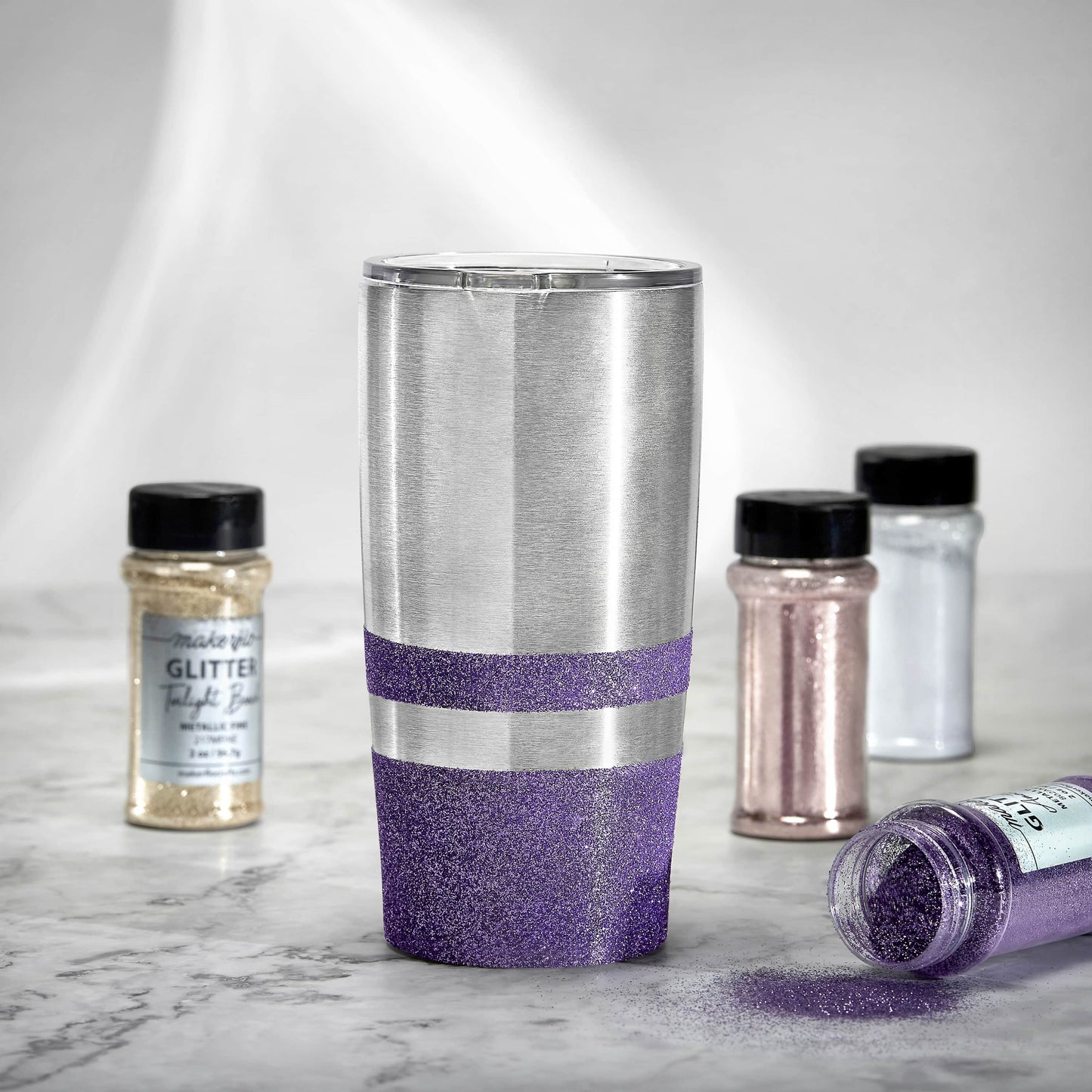 stainless tumbler with glitter