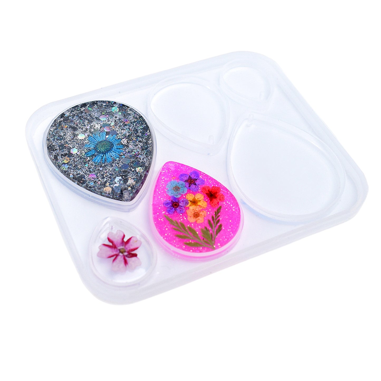 jewelry resin mold tray, tear drop shape, ultra clear silicone for uv resin
