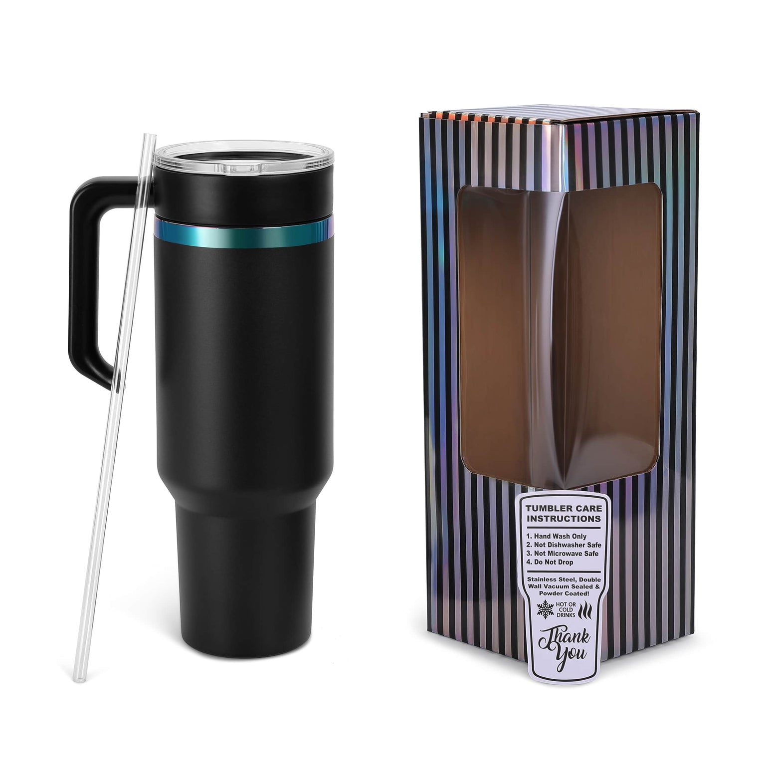 black rainbow-plated tumbler, with box