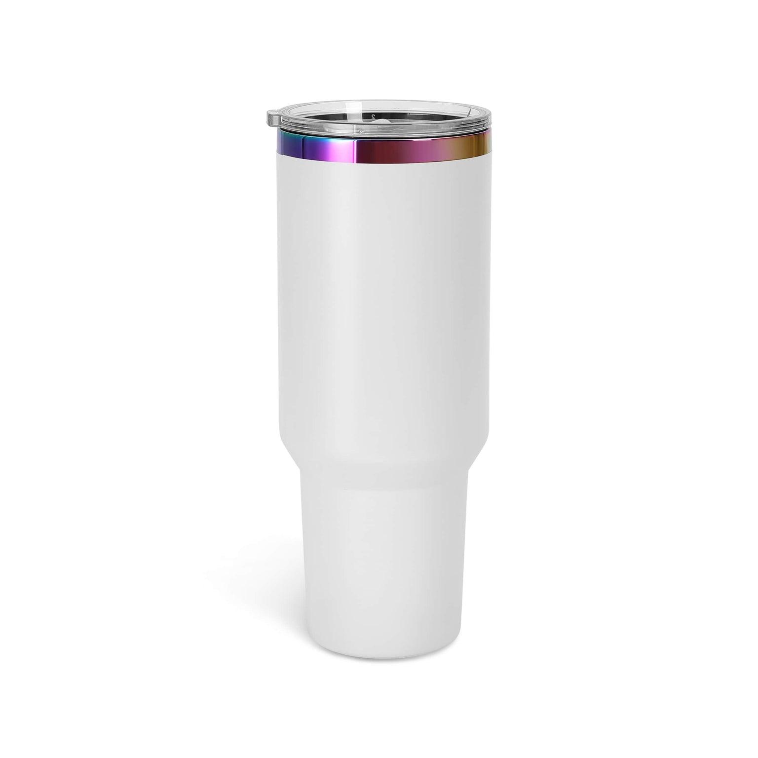 tumbler, white, rainbow plated rim