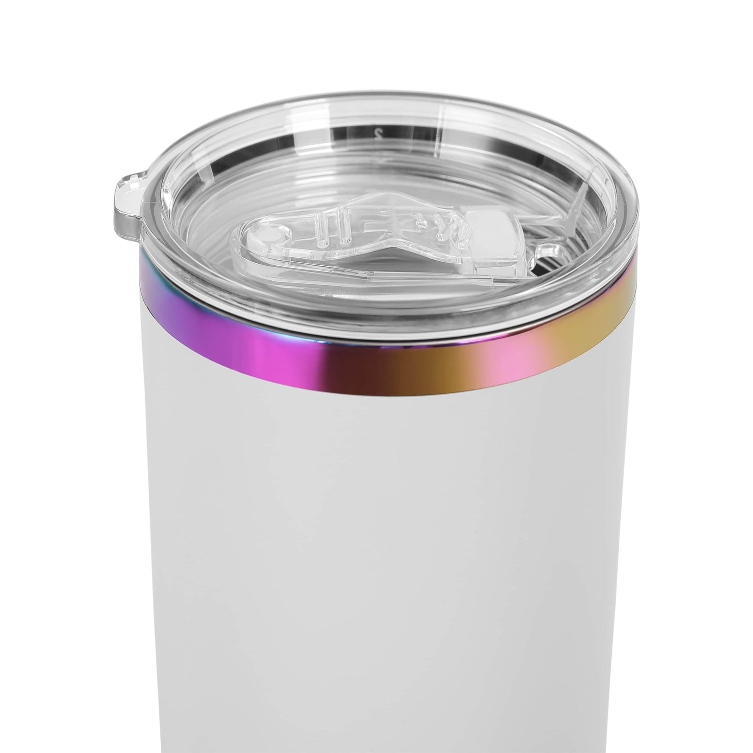 tumbler, rainbow-plated rim
