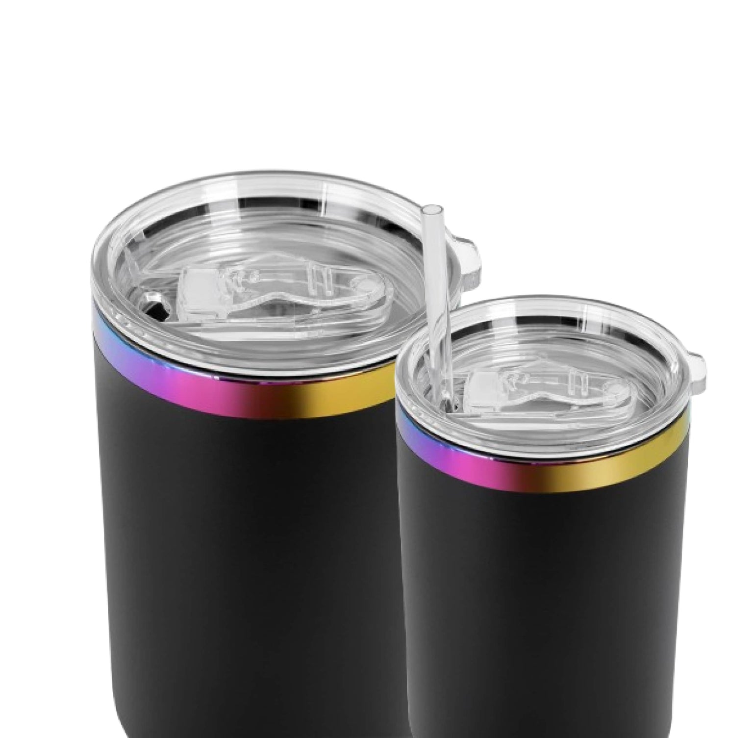 black rainbow plated tumblers, lid & straw