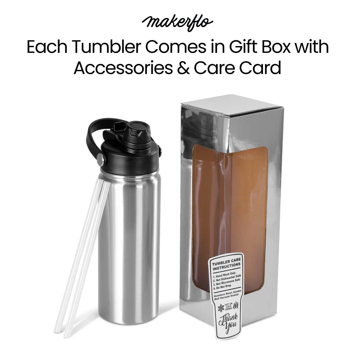 stainless steel tumbler packaging and accessories