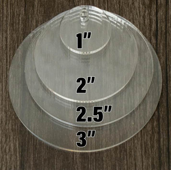acrylic keychain blanks, circle/round shape, 1" to 3" size