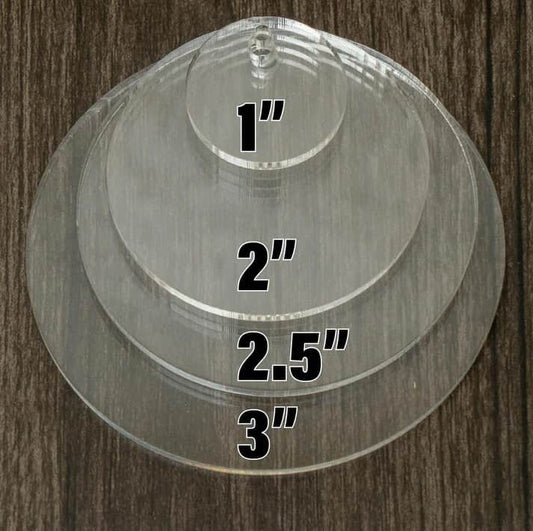 acrylic keychain blanks, circle/round shape, 1" to 3" size