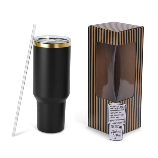 black gold-plated tumbler with straw and box