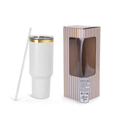 white gold-plated tumbler with straw and box