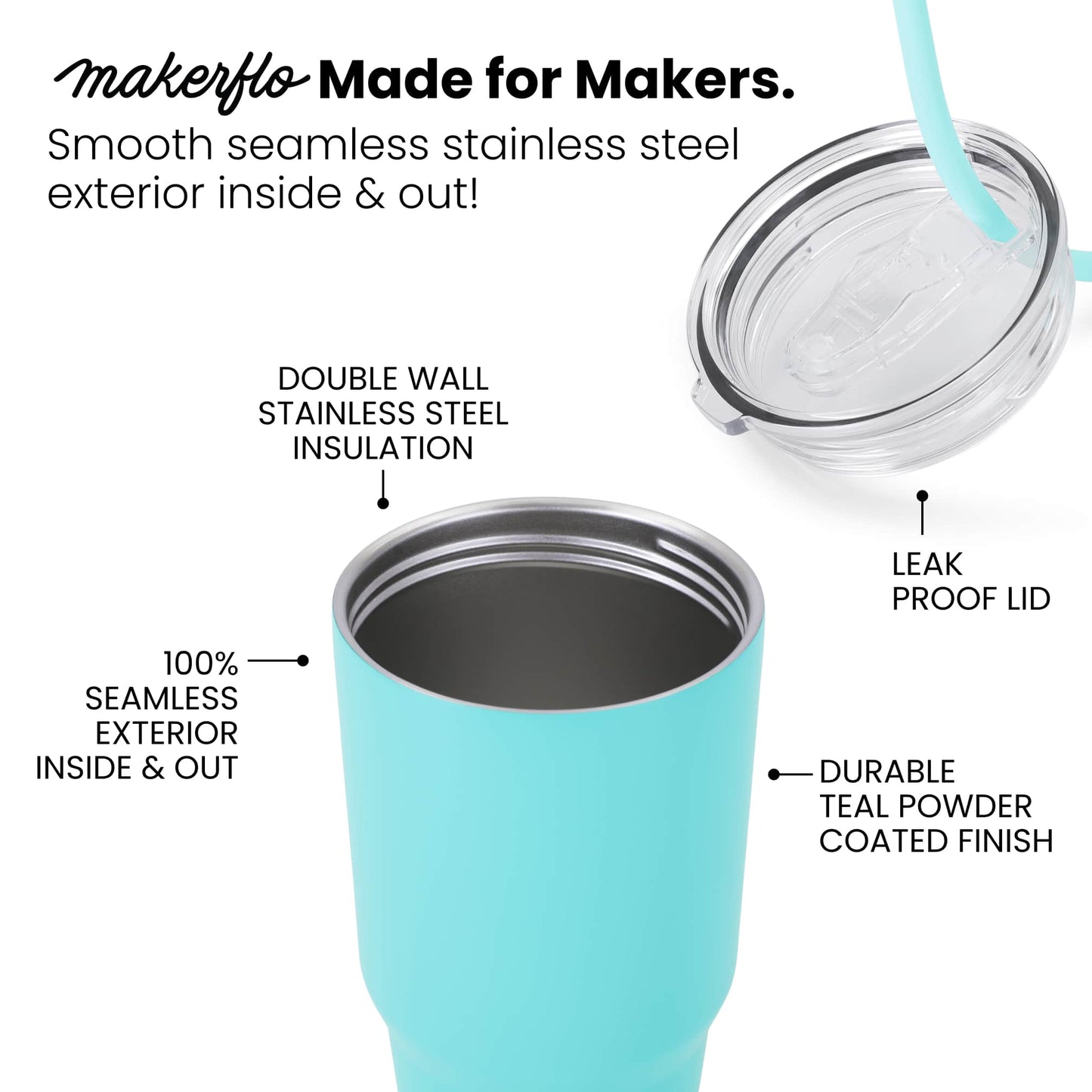 Stainless Steel Tumblers - powder coated, double wall insulated, seamless 304 ss contruction