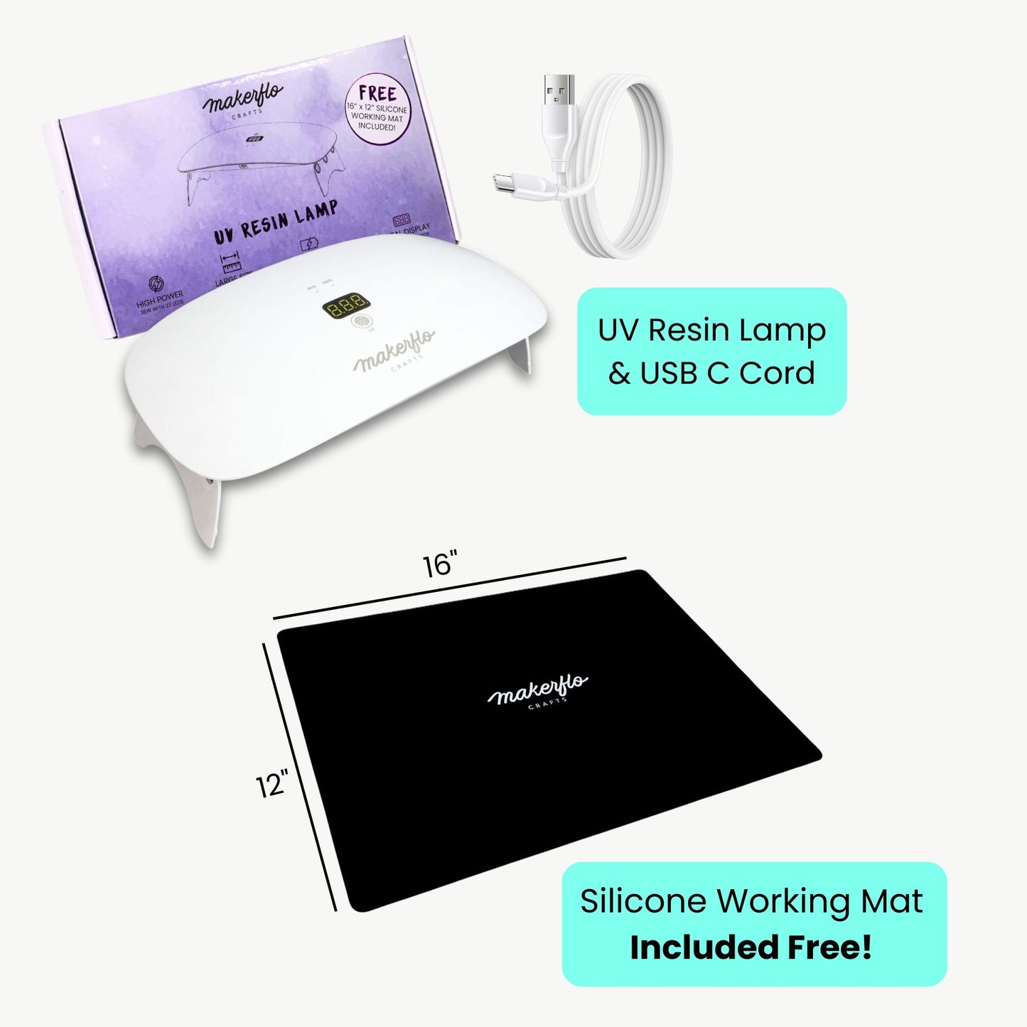 uv resin lamp, comes with cord & work mat