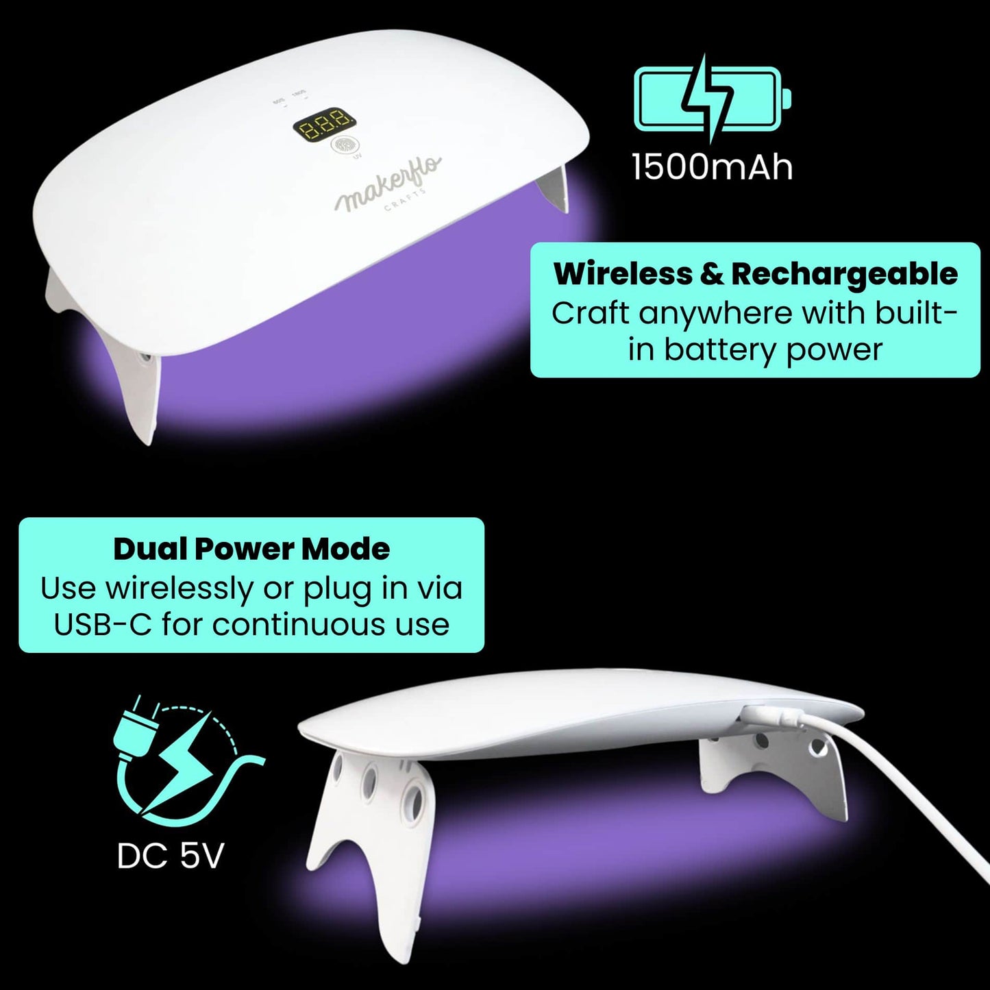 uv lamp, wireless battery power, usb-c charging