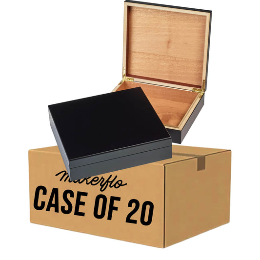 valet box, cedar lined, hinged lid, black, case 20
