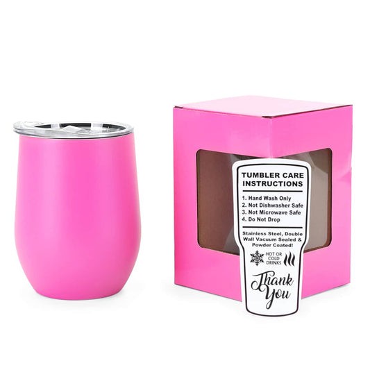 wine tumbler, 12oz, pink, powder coated