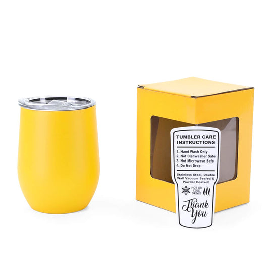 wine tumbler, 12oz, yellow, powder coated