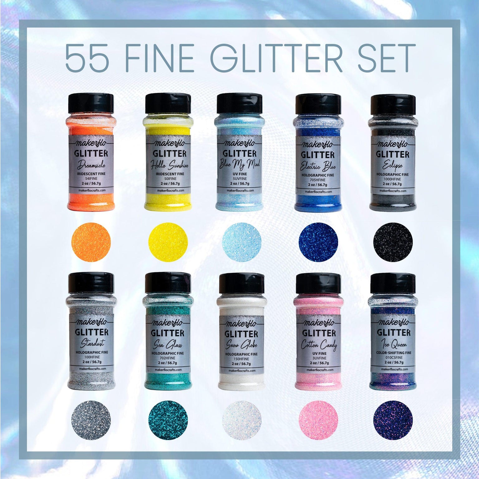fine glitter variety set, fine glitter, 55 colors