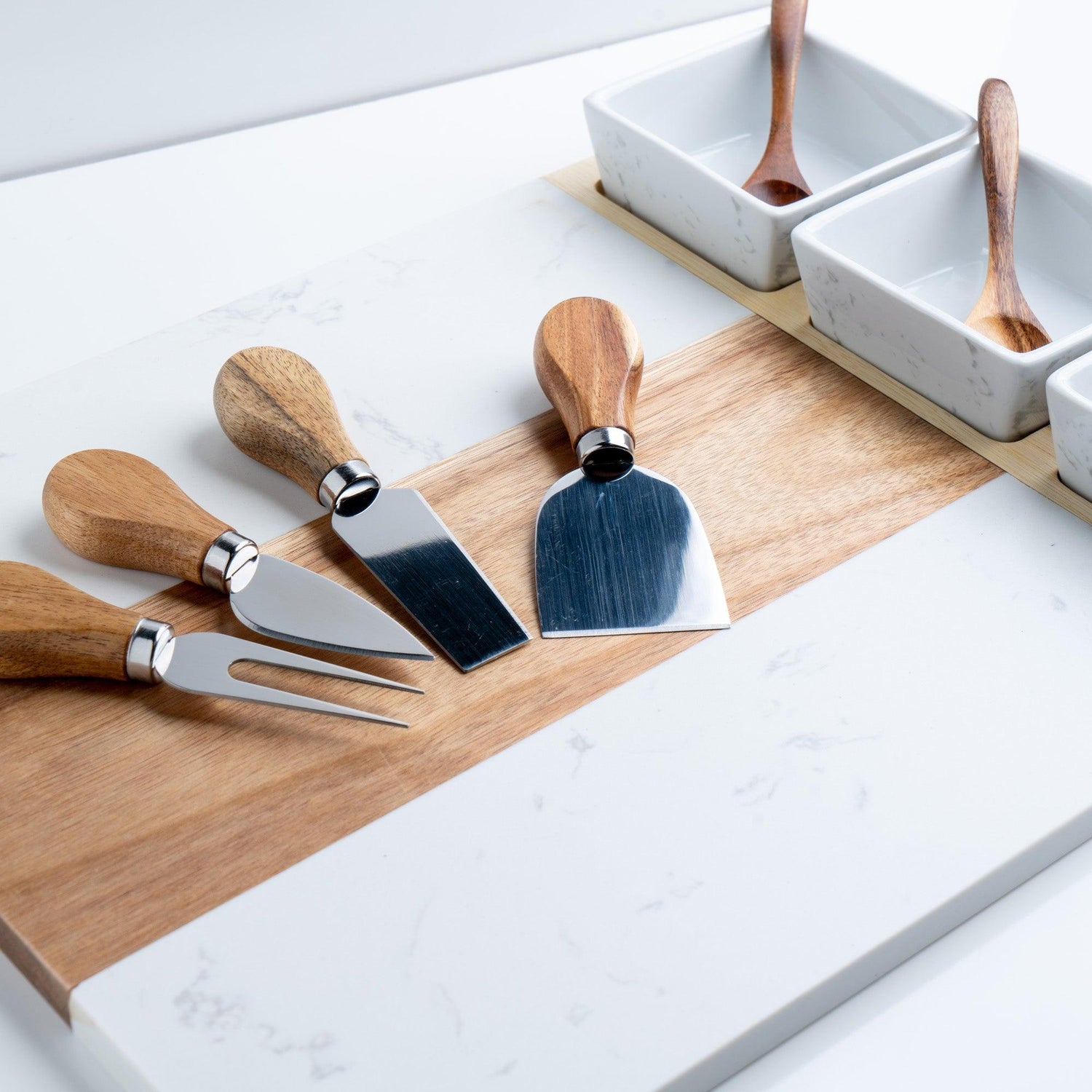 charcuterie board with serving pieces
