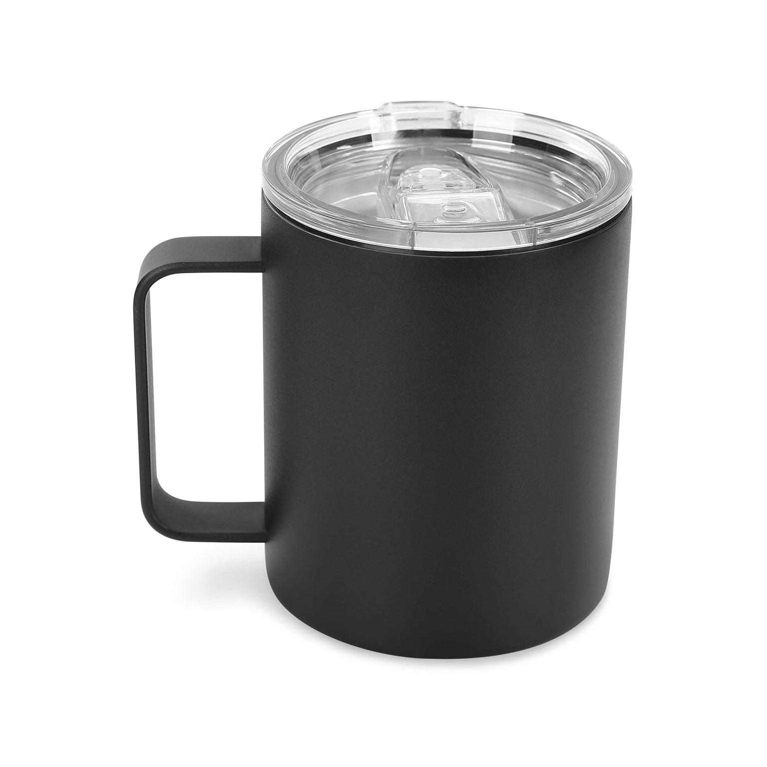 black powder coated "Camper" Coffee mug with lid