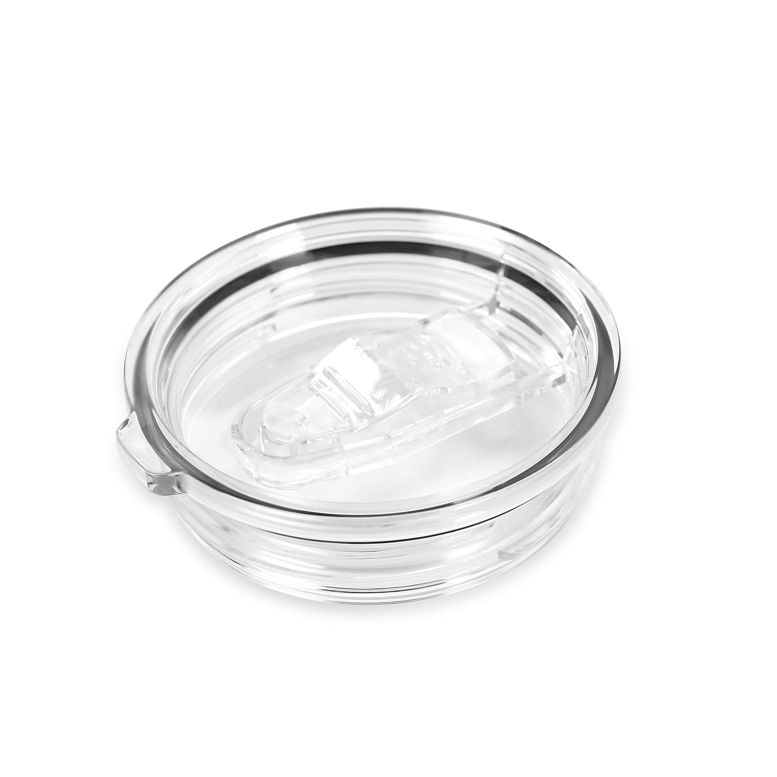 Coffee mug, clear, slide closure leak-proof lid