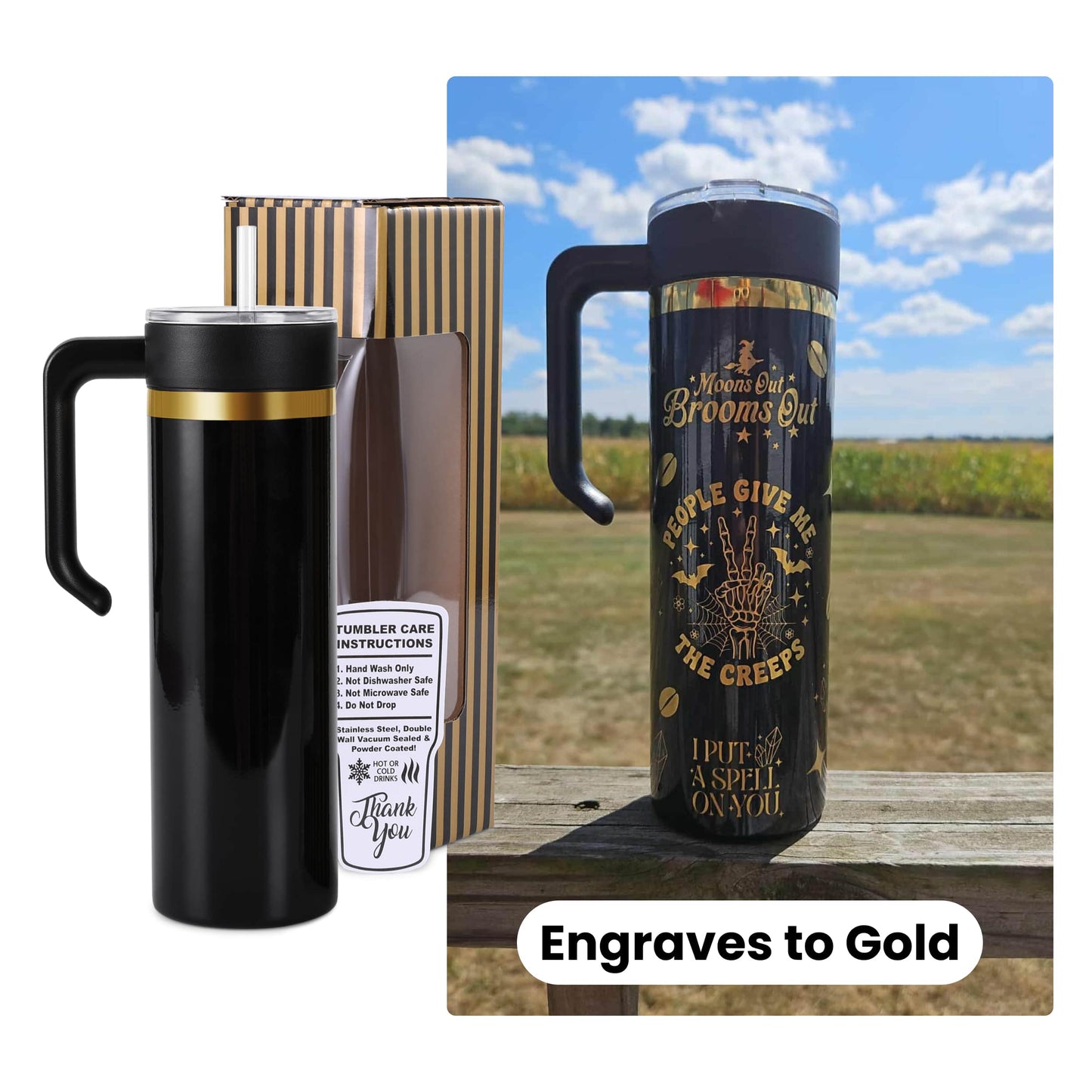 20oz Skinny Gold & Handle