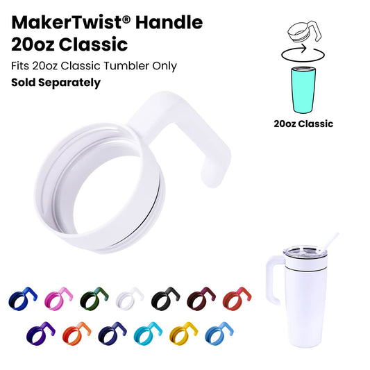 MakerTwist 20oz Classic Handle and color options for the MakerFlo 20oz Classic Tumblers